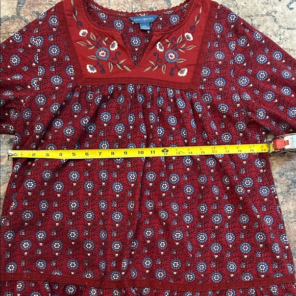 April Cornell Red Floral Blouse Boho Cottage Core - Picture 4 of 8